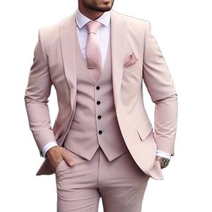 Trajes de lujo rosa para hombre <span class=keywords><strong>Terno</strong></span> Trajes formales Chaqueta de <span class=keywords><strong>3</strong></span> <span class=keywords><strong>piezas</strong></span> Pantalones con chaleco Slim Fit Traje de lujo Homme Ocasión formal <span class=keywords><strong>Terno</strong></span> - Product Image 1