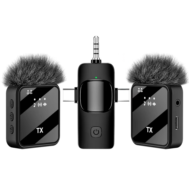 Latest 3 In1 Premium Quality Portable Noise Cancelling Wireless Lavalier Microphone Type C Camera Mobile Phone Live Plastic