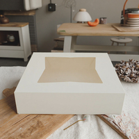 Boîte à gâteau de mariage carrée haute en carton ivoire recyclable 12x12x6 pouces avec base et couvercle avec fenêtre, revêtement brillant/mat/UV