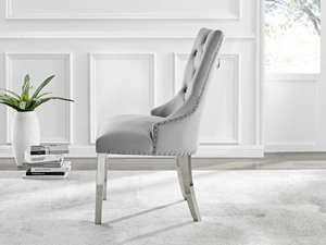 Patterned Gold Chrome Legs Tufted <strong>Back</strong> Velvet Dining <strong>Chair</strong> with lion <strong>Knocker</strong> Pattern <strong>Back</strong> - Product Image 5