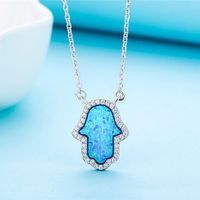 Collier pendentif en argent sterling S925 véritable, en forme de paume, avec opale et chaîne croisée, électroplaqué