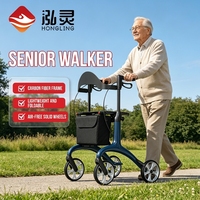 Déambulateur pliable léger et réglable en fibre de carbone avec siège, 4 roues, aide à la mobilité, sac de courses, 150 kg
