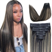 Extensiones de Cabello Natural con Clip, Cabello Virgen Remy de Doble Trama, Cabello Humano Real Liso para Trenzas, Cabello Rizado Birmano Natural