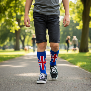 Calcetines con Diseño de la Bandera de Inglaterra, Coloridos, Transpirables, de Seda y Spandex, Tejidos, Hasta la Rodilla, con Logotipo Personalizado, para Uso Diario de Niños - Product Image 2
