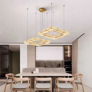 Lámpara Colgante LED de Alabastro Cuadrada Moderna Americana para Comedor, Sala de Estar, Hotel de Lujo - Product Image 2