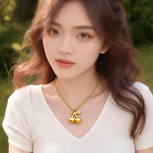 Fashion <b>Rings</b> Cherry Pendant Gold Plated 316L Stainless Steel Adjustable Band For Women Girls Jewelry Accessory - Product Image 3