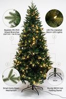 Árbol de Navidad Preiluminado de 230 cm, Automático, con Ramas Articuladas Mixtas de PE+PVC, 430 LED, Apertura Automática, Árbol de Navidad Artificial con Soporte Metálico