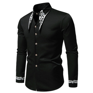 <span class=keywords><strong>Camisa</strong></span> <span class=keywords><strong>de</strong></span> <span class=keywords><strong>Vestir</strong></span> <span class=keywords><strong>de</strong></span> Lujo para Hombre con Bordado, Manga Larga, Corte Ajustado, <span class=keywords><strong>Blanca</strong></span>, para Boda, Fiesta Social, con <span class=keywords><strong>Cuello</strong></span> Bordado en Dorado/Negro - Product Image 6