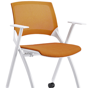 Chaise de formation pliante, chaise de conférence minimaliste orange pour personnel, bureau, hôtel, réunion avec roulettes - Product Image 2