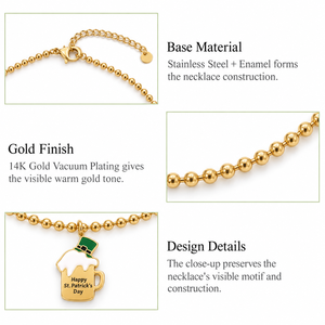 สร้อยคอจี้รูปแม่กุญแจ สแตนเลสเคลือบสีทอง 14K ชุบสูญญากาศ พร้อมสายลูกปัด - Product Image 3