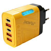 C017 Chargeur rapide haute puissance 240W à 5 ports, coque transparente jaune Mecha avec lumière LED, prise standard européenne, vente en gros