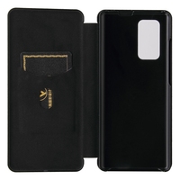 Étui à rabat horizontal en TPU + PC + cuir PU avec fente pour cartes, texture fibre de carbone, pour LG Wing 5G