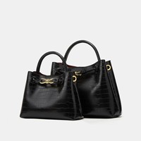 Sac à main bandoulière de luxe pour femme, motif alligator vintage, en PU, forme seau, fermeture éclair, capacité jusqu'à 1L