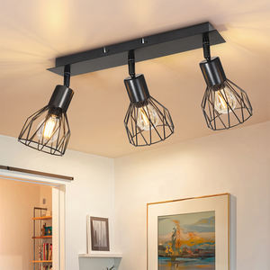 <span class=keywords><strong>Spot</strong></span> de <span class=keywords><strong>plafond</strong></span> E14 moderne noir en métal, style industriel, avec cage en fil métallique, orientable et flexible, idéal pour salon, chambre et intérieur – Meilleure vente - Product Image 1