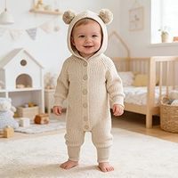 Bebek Pamuklu Örgü Tulum Yenidoğan Kapüşonlu Tulum Bebek Ayı Kulaklı Tulum Erkek Bebek Süveter Tulum Kız Bebek Örgü Kıyafet