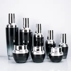 Imballaggio cosmetico nero all'ingrosso 20g 30g 50g 20ml 30ml 50ml 100ml 120ml vasetti e bottiglie di vetro per lozione