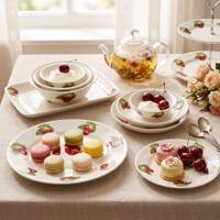 Service de vaisselle en céramique à motif cerise, assiettes et bols en porcelaine en gros pour la maison et la cuisine