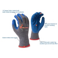 Gants de sécurité en polycoton Snell EN388 2132X 10G bleus avec paume enduite de latex gaufré pour l'automobile, la construction et la logistique