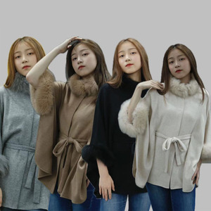 Femmes populaires décontracté lâche col en fourrure de renard manteau chaud avec ceinture châle pour les femmes - Product Image 1