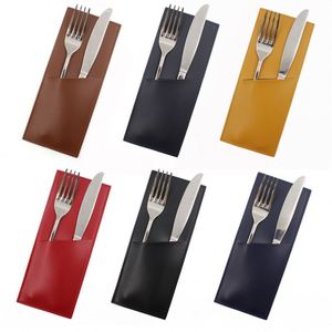Étui à couverts en cuir PU, porte-ustensiles, pochette pour couteaux et fourchettes, sac à vaisselle pour la table à manger, la maison et la cuisine - Product Image 1