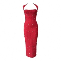 Nouvelle Collection 2026 – Robe Midi Bandage Noire à Col Halter avec Perles et Strass pour Femme – Idéale Soirées et Cérémonies