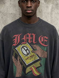 Heavyweight French Terry Boxy Fit Distressed T-<b>shirt</b> Graphic Rhinestone Vintage <b>Y2K</b> Streetwear Mens Long Sleeve t <b>Shirt</b> - Product Image 4