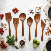 Ustensiles de cuisine en bois naturel pour ustensiles de cuisine antiadhésifs, ensemble d'ustensiles de cuisine en bambou carbonisé, 6 pièces, avec support