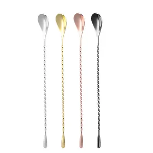 KLP High Quality 30cm Long Handle Water Drop Bar Accessory Metal Bar Spoon Cocktail Stirrer Swizzle Sublimation Blanks Bar Ware