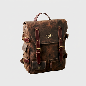 Heavy Duty Handcrafted Brown Waxed Leather Backpack <b>Rucksack</b> Real Cowhide Weekender Knapsack - Product Image 1