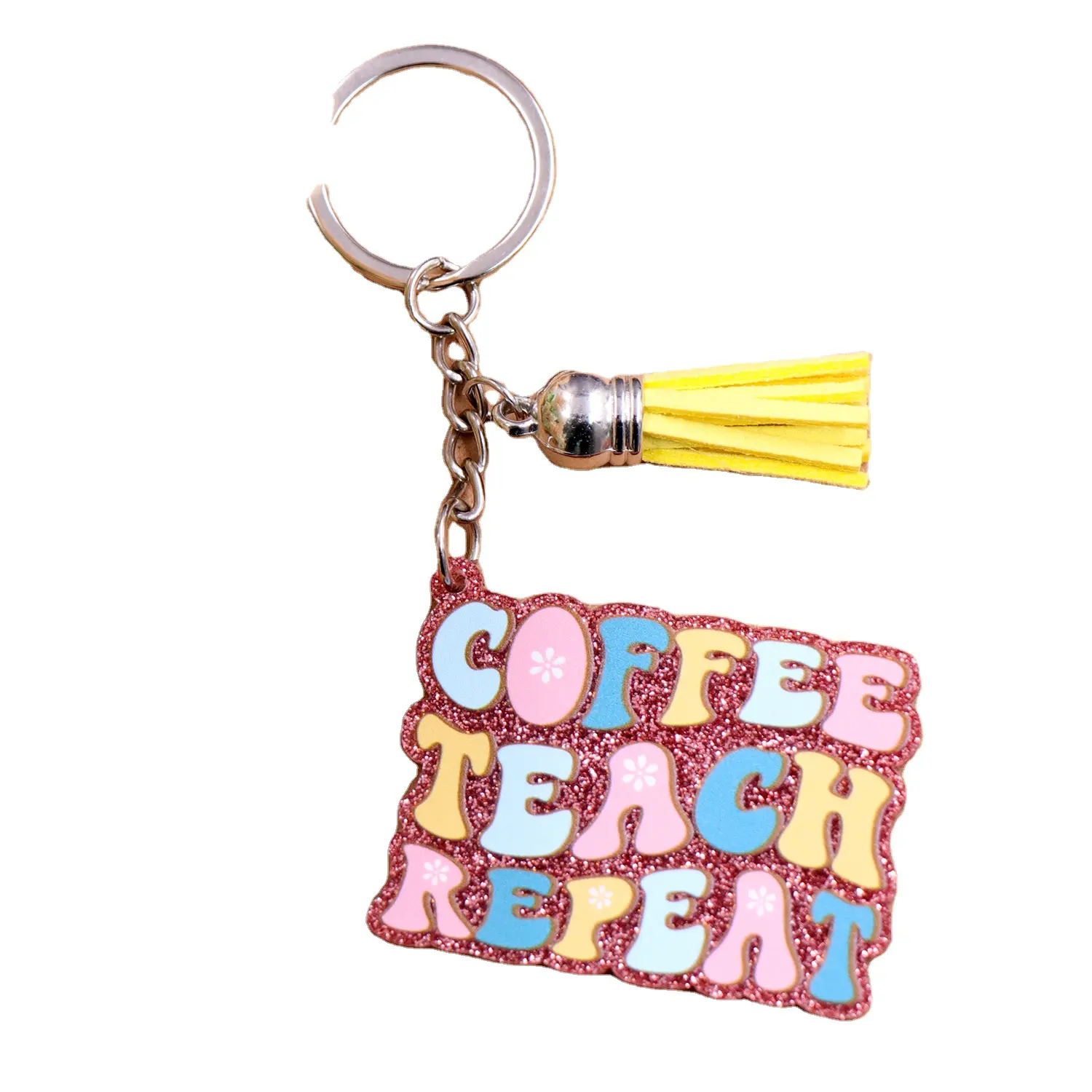 KHS215KH1130 Beste Prijs 2023 Nieuwe Koffie Leren Herhaal Leraar Dag Gift Glitter Acryl Sleutelhanger