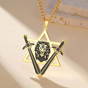 Collar Myshape Victory Swords con el <span class=keywords><strong>León</strong></span> de Judá y la Estrella de David, Cadena de Eslabones de Acero Inoxidable, Amuleto de Protección Judaico - Product Image 1