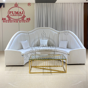 Modern <b>Designs</b> Italian Style Half Round <b>White</b> <b>Leather</b> Loveseat <b>Sofa</b> For Wedding - Product Image 2