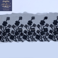 Bordure en dentelle brodée de perles et de sequins noirs, largeur 5 pouces, garniture en maille 100 % polyester pour Abaya, Kaftan, Jalabiya de Dubaï (vente en gros)