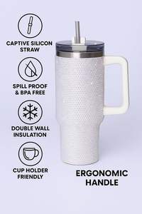 Gobelet en acier inoxydable de 40 oz avec poignée en paille pailletée blanche et scintillante Tasse de voyage étanche et isolée pour le <span class=keywords><strong>café</strong></span> chaud et froid - Product Image 3