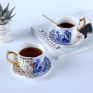 Ensemble de tasses et sous-tasses de café en céramique, forme hybride écologique, Design Unique, de luxe, avec poignée dorée - Product Image 5