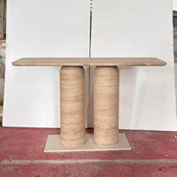 Table console en travertin naturel, pierre beige, table d'entrée avec pieds cylindriques doubles pour la décoration de villa