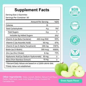 OEM E vitamini Gummies 400 IU E vitamini takviyeleri ile <span class=keywords><strong>VIT</strong></span> A, C, biyotin, çinko, hyaluronik asit ve silika cilt tırnak saç desteği - Product Image 2