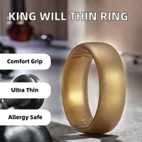 Bague de mariage en silicone pour homme King Will, ultra fine, 1,8 mm, plaquée or rose, incrustation marron, confortable, hypoallergénique, taille 8
