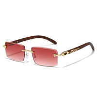 Nouvelles Lunettes de Soleil Luxe Sans Monture 2026 pour Hommes, Décor Léopard, Branches en Métal Doré Effet Bois, Verres Dégradés UV400, Monture Tendance