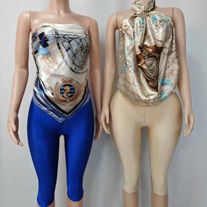 Mùa Hè Phụ Nữ Không Đối Xứng Cổ Áo Không Tay Crop Tops Slim Cao Eo <span class=keywords><strong>Capri</strong></span> Quần 2 Mảnh Thiết Lập Phụ Nữ Giản Dị Màu Rắn Phù Hợp Với - Product Image 1