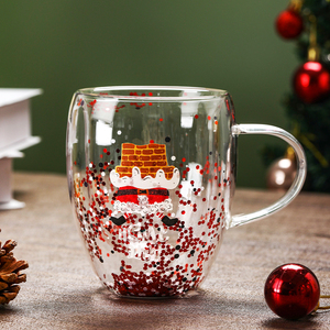 Exquisite Double-<strong>Layer</strong> Glass Cups for Coffee and Juice Heat-Resistant for Milk Tea and Cola Christmas Drinkware - Product Image 3