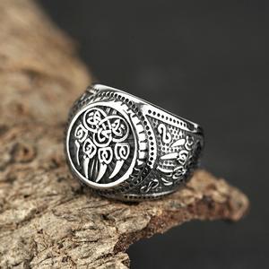 European American Jewelry <b>Titanium</b> Steel <b>Ring</b> Nordic Viking Compass Hip Hop Style Men's Fashion <b>Ring</b> Gift Round Geometric Design - Product Image 1