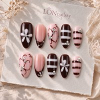 Ongles à presser en acrylique PMMA faits main, courbe amande moyenne, style French, manucure en 3 minutes, couvrance totale, amovibles, sans UV, sans ponçage