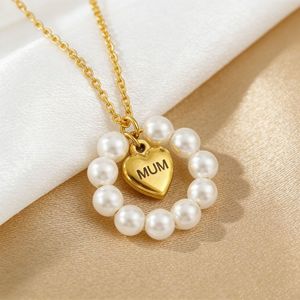 Colar de Aço Inoxidável com Pingente de Coração MUM e Anel de Pérola Imitada, Presente de Dia das Mães para Mulheres - Product Image 2