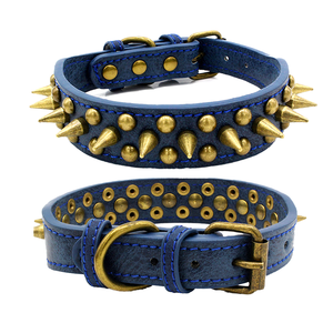 Collar para Perro Estilo Punk de Nuevo Diseño, Duradero, con Remaches de Espiga de Bronce, Anti-Mordidas, <span class=keywords><strong>Material</strong></span> de Aleación de Cuero, Patrón Sólido, Correas y Collares para Mascotas - Product Image 4