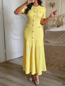 Vestido Elegante <span class=keywords><strong>de</strong></span> Línea A, Vestido Largo con Cuello Redondo y Manga Corta, Ropa <span class=keywords><strong>de</strong></span> Mujer - Product Image 1