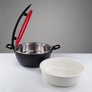 Scaldavivande a Tre Strati in Acciaio Inox 304, Pentola Riscaldante Nera per Buffet con Coperchio in Vetro, Adatta per Induzione - Product Image 4