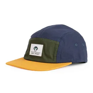 Casquette de camping personnalisée en coton avec logo brodé, chapeau vert à 5 panneaux