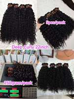 Letsfly Deep Wave 22 pouces 100% Cheveux Humains Naturels Bouclés Noir Naturel 20 pièces 1kg Cheveux Brésiliens Remy Extensions de Cheveux Humains