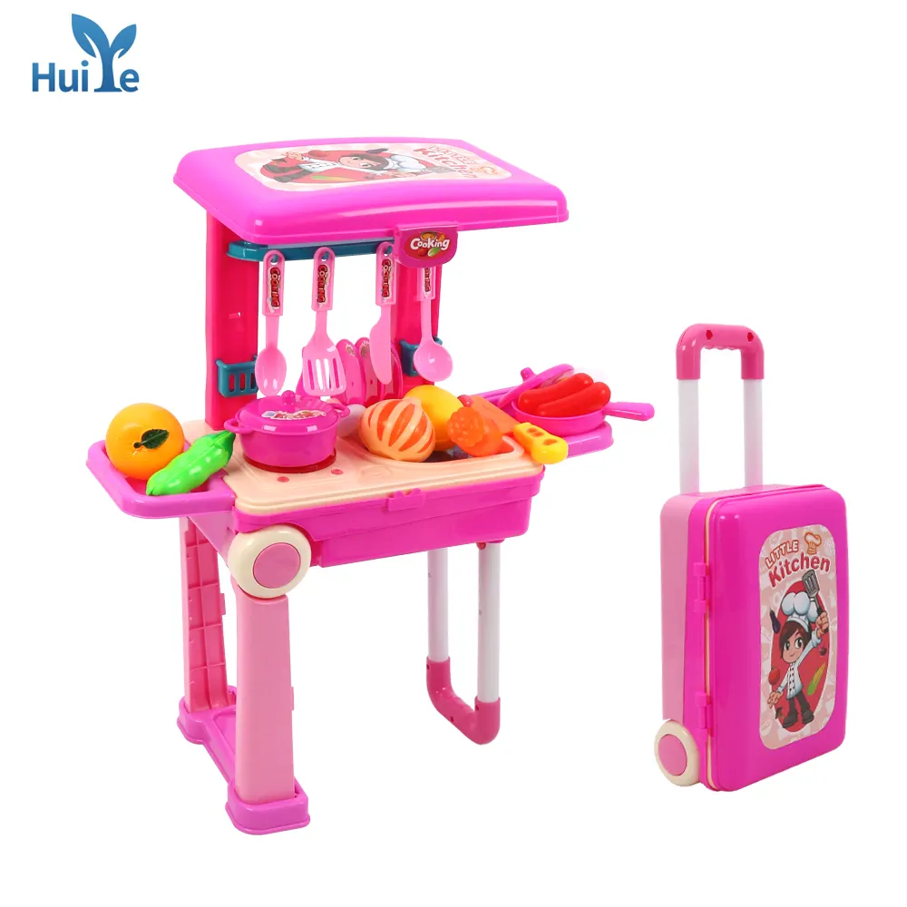 Huiye Kinder Küchenzeile Kunststoff Miniatur Pretend Play Kitchen Toy mit Fall Kinder Küche Spielset Essen Spielzeug Küche